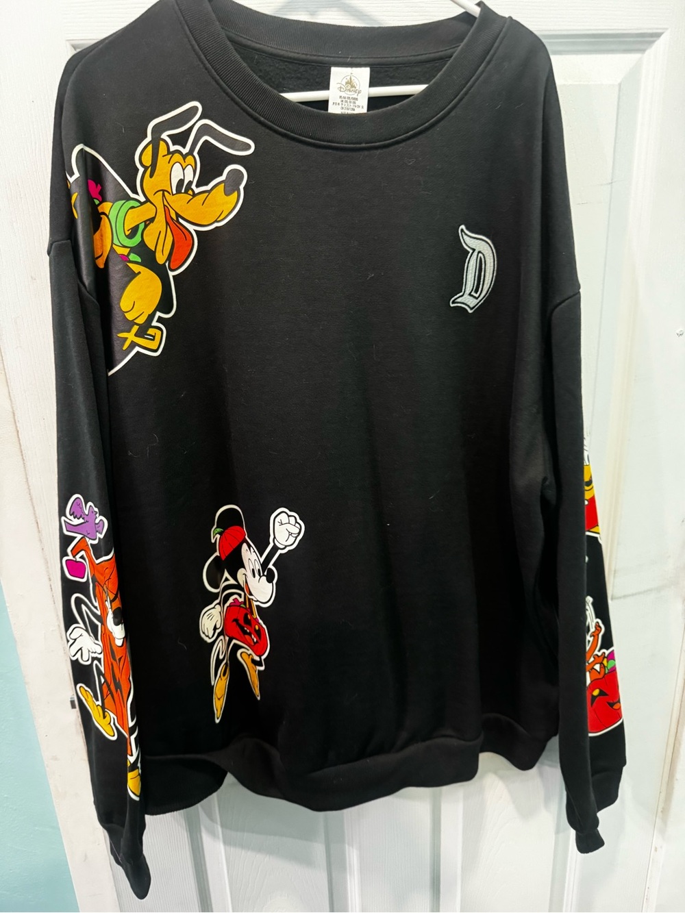 Disney Black Crewneck Sweatshirt with Colorful Mickey & Pluto Graphics